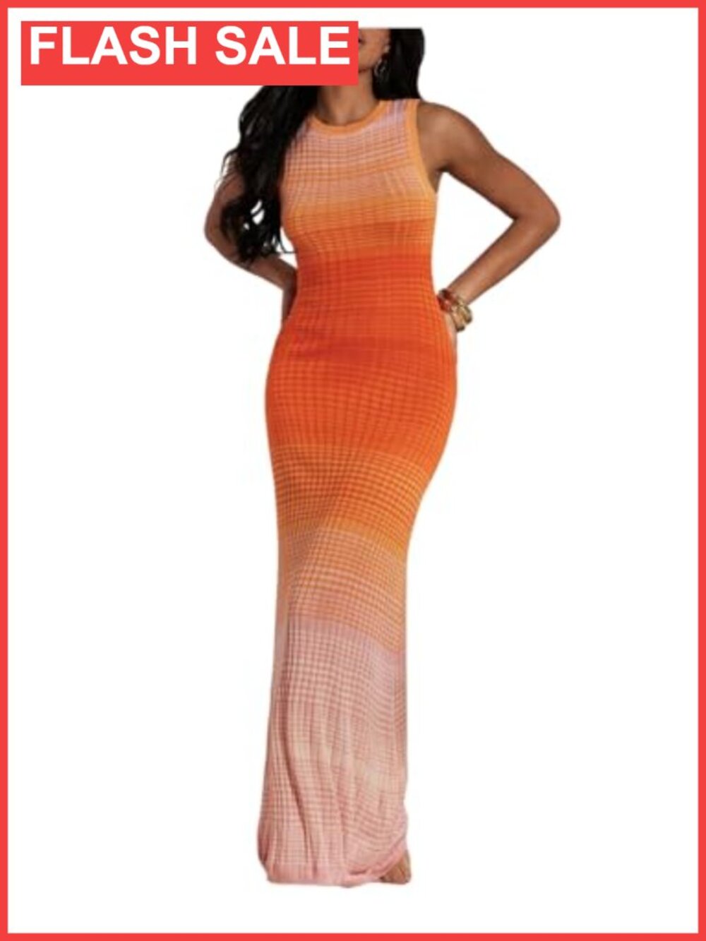 Sleeveless Bodycon Tank Dress Ombre Knit Crew Neck Long
